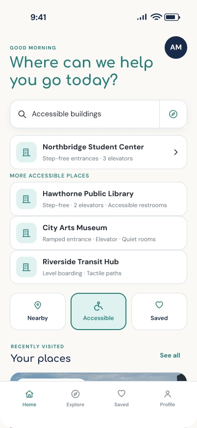 InPath Accessible places screen