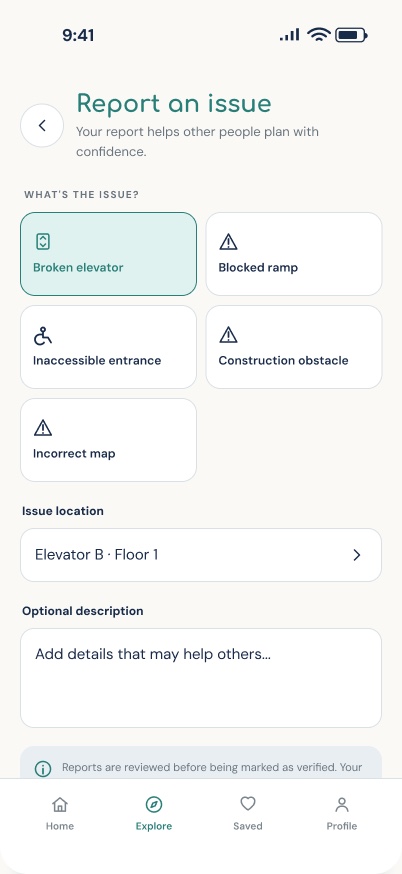 InPath Report an issue screen