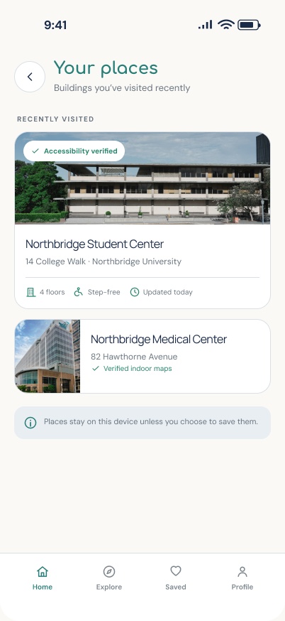 InPath Your places screen