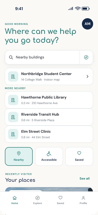 InPath Nearby places screen