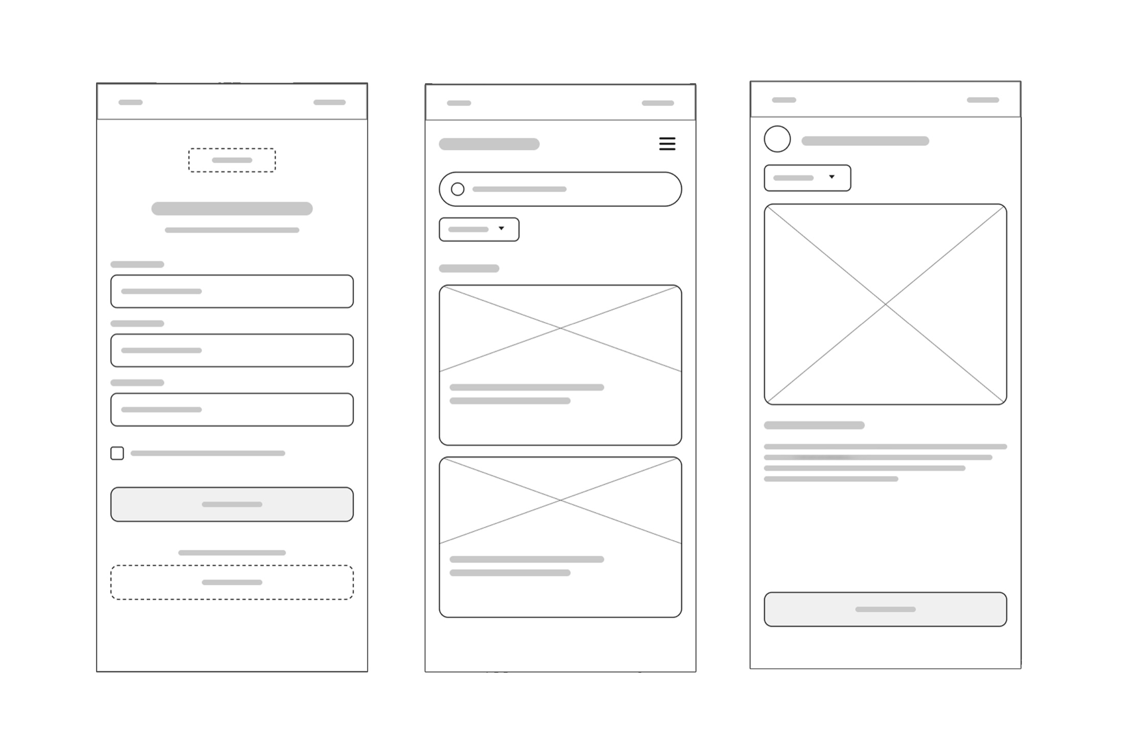 InPath wireframes of the main screens