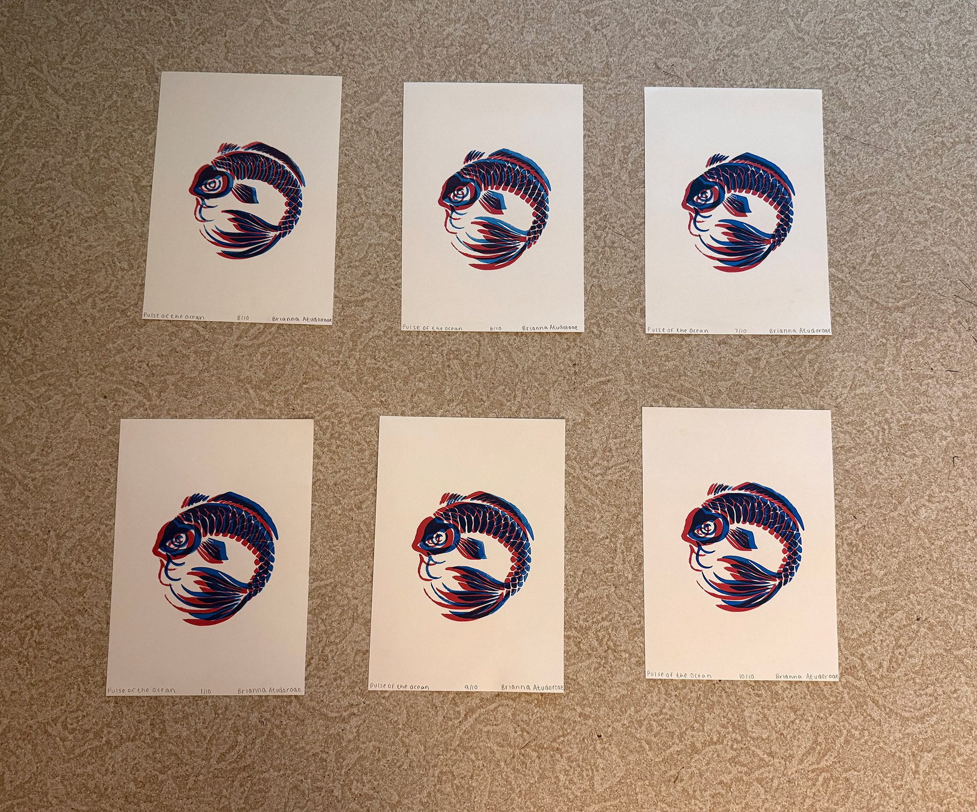 Pulse of the Ocean screen prints of a koi fish in offset red and blue layers